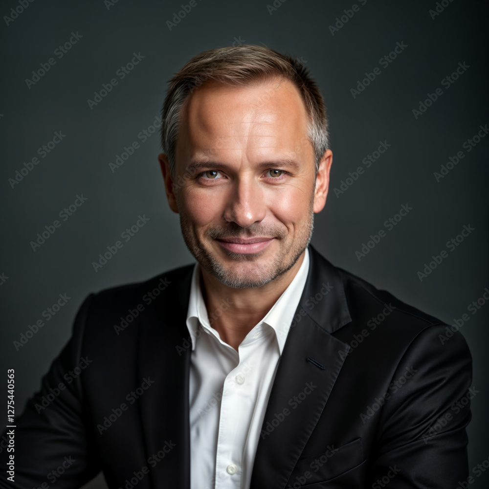 Business executive in a dark suit with a friendly expression. Business executive in a dark suit with a friendly expression.
