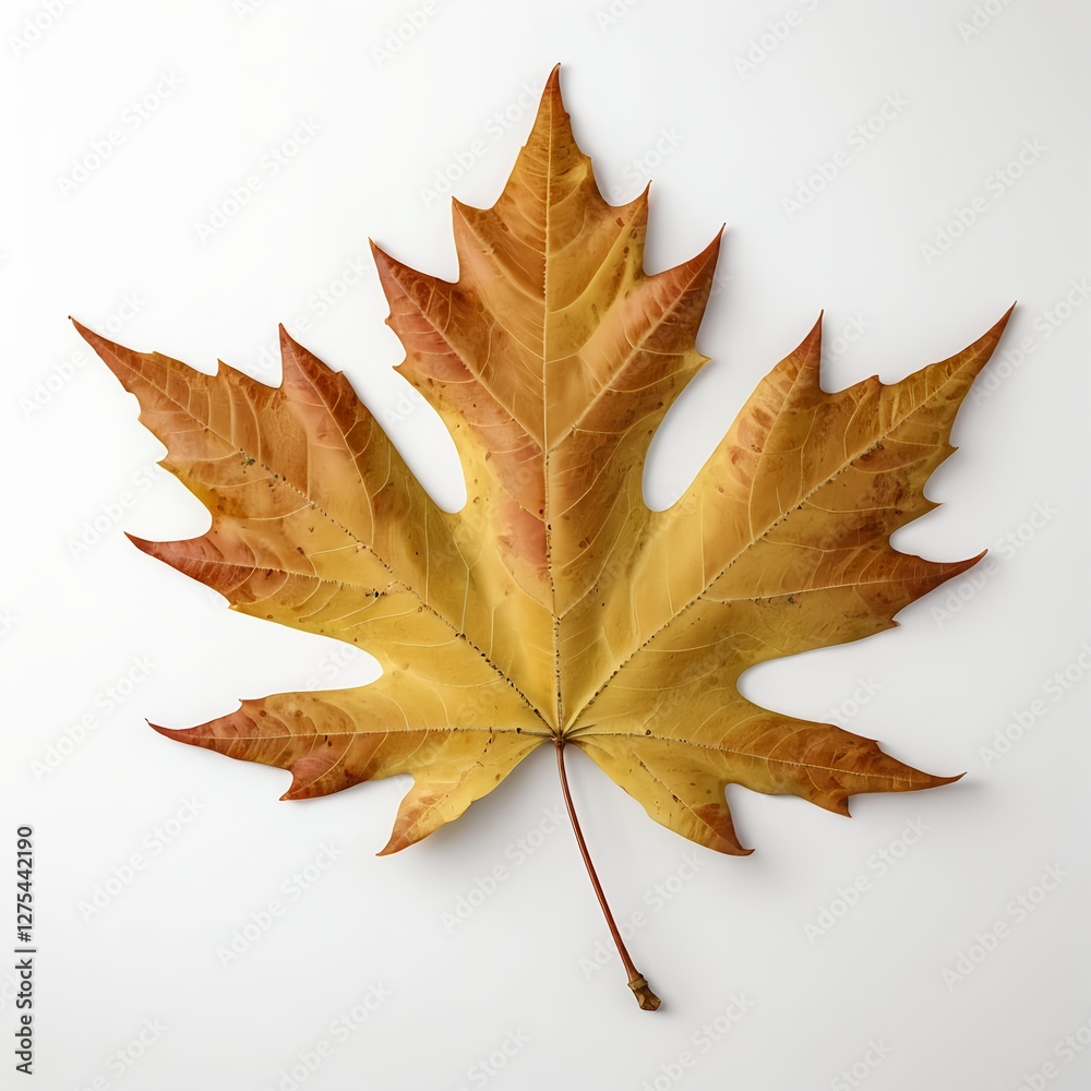 Single Dried Golden Maple Leaf on White Background Single Dried Golden Maple Leaf on White Background