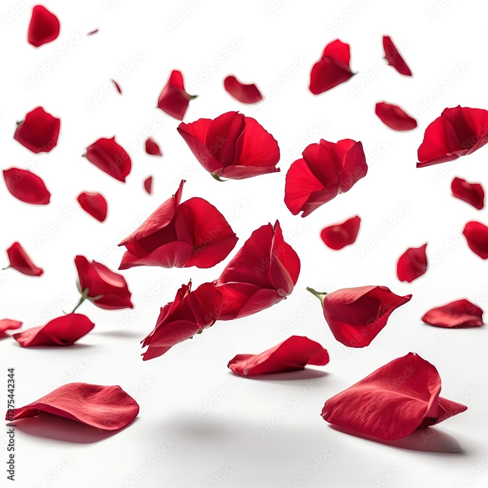 Fototapeta premium Falling Rose Petals on White Background