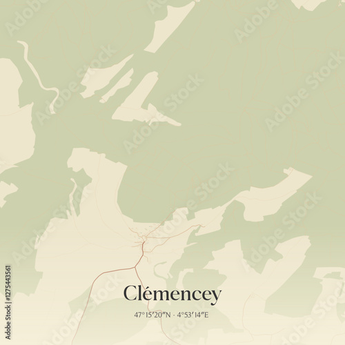 Vintage map of Clémencey, France.