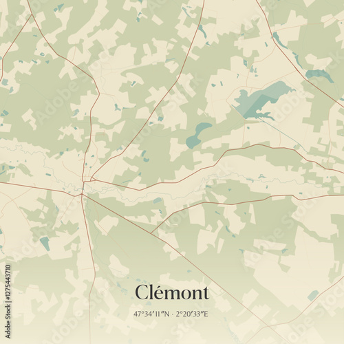 Vintage map of Clémont, France.
