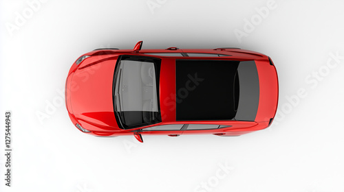 Obraz na płótnie Modern red car, hybrid car or electric car with Sunroof, above top view on white background w salonie
