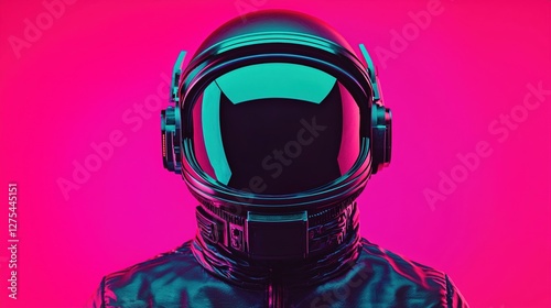 Street Art Concepts. Futuristic astronaut helmet against a vibrant pink background.