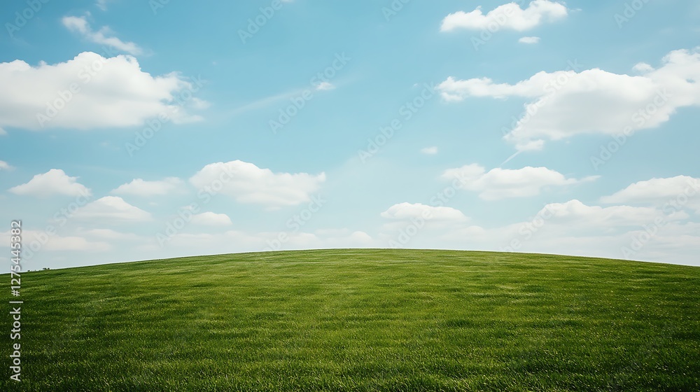 Rolling Green Hill Under a Blue Sky with Fluffy Clouds Rolling Green Hill Under a Blue Sky with Fluffy Clouds