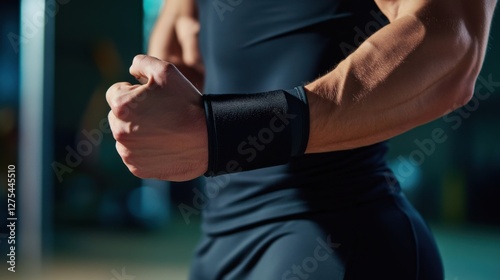 Obraz na płótnie Sports injury from a sprained wrist during weightlifting. Featuring recovery and rehabilitation w salonie