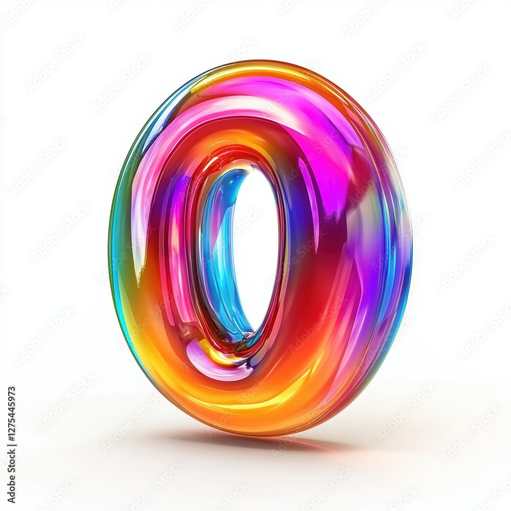 Number 0 made of glossy colorful plastic with smooth reflections isolated on a clean white background Number 0 made of glossy colorful plastic with smooth reflections isolated on a clean white background