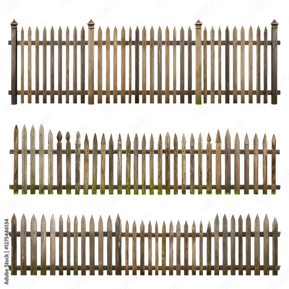 Rustic Wooden Fence Sections - Three Variations Rustic Wooden Fence Sections - Three Variations