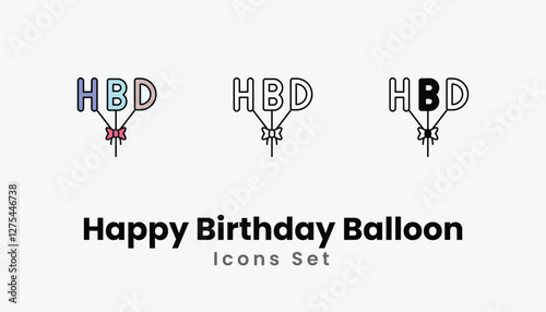 Happy Birthday Balloon Icons thin line and glyph vector icon stock illustration photo