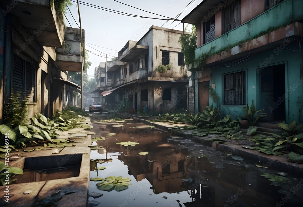 Obraz premium Overgrown Alleyway in a Deserted City