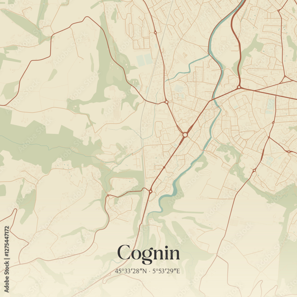 Fototapeta premium Vintage map of Cognin, France.