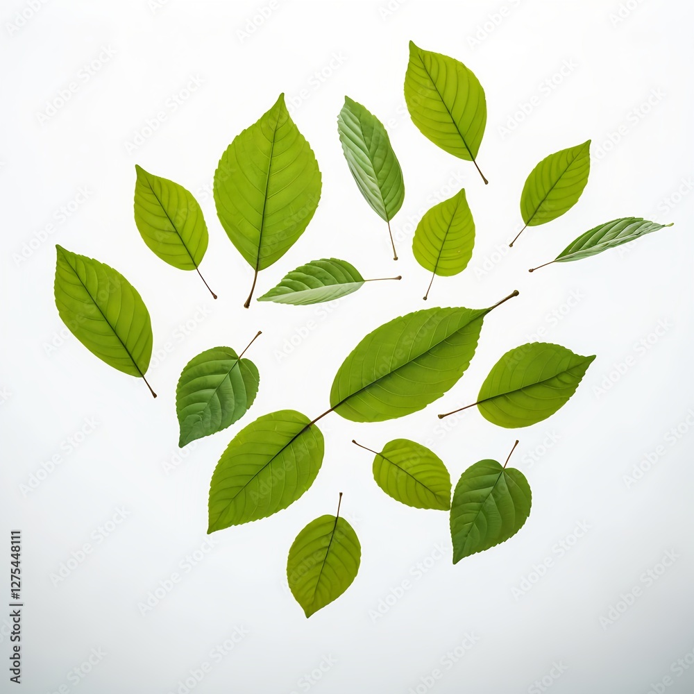 Fototapeta premium Green Leaves on White Background