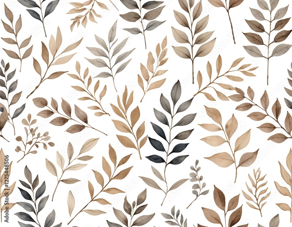 Watercolor Botanical Seamless Pattern Neutral Tones Watercolor Botanical Seamless Pattern Neutral Tones