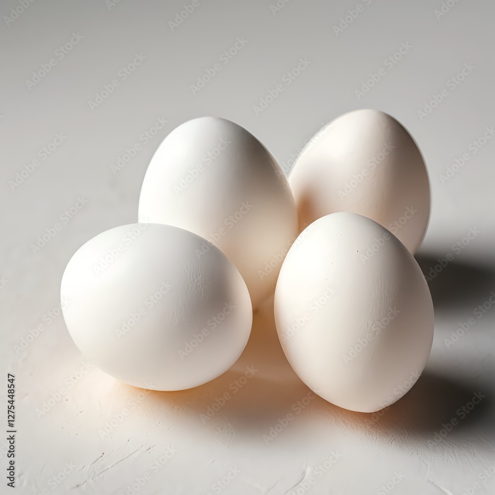 Four White Eggs on White Background Four White Eggs on White Background