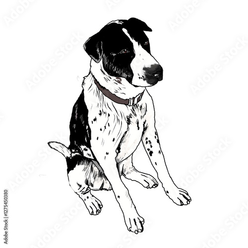 Hand-Drawn outlines of a puppy  Black and white 
 dog  in various  a resting pose, render in a doodle-style line art 