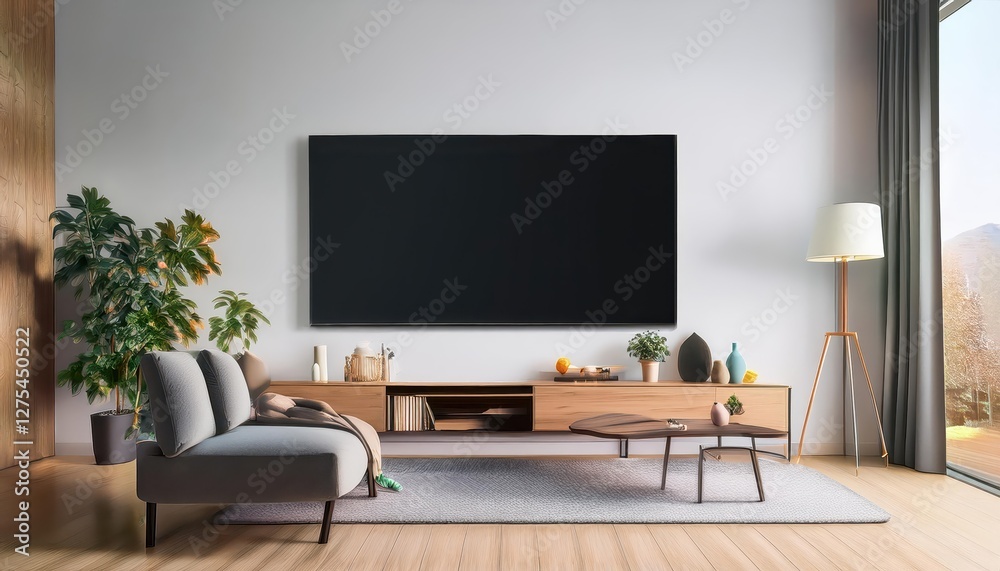 3D Rendering of a Living Room TV Mockup A Warm and Modern Scene Set in a Stylish Space, Perfect for Digital Art, Home Decor, or Design Inspiration 3D Rendering of a Living Room TV Mockup A Warm and Modern Scene Set in a Stylish Space, Perfect for Digital Art, Home Decor, or Design Inspiration