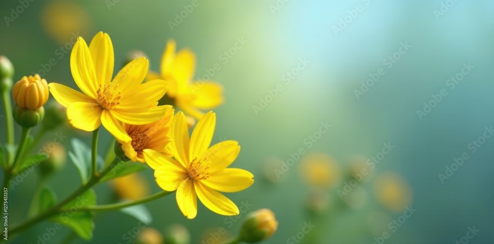 Obraz premium Flores finas de color amarillo en un recipiente, fine yellow flowers, sunny, delicate