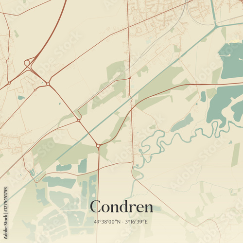 Vintage map of Condren, France.