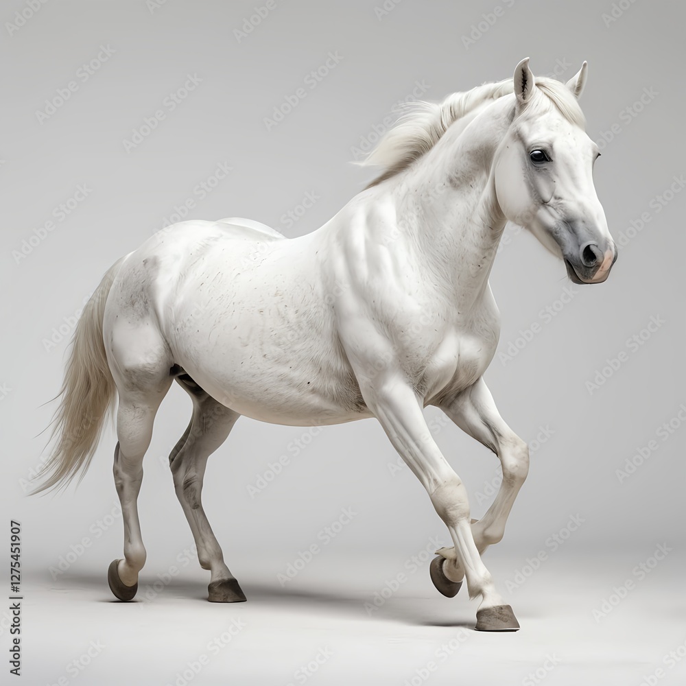 Obraz premium White Horse in Motion, Elegant Equine