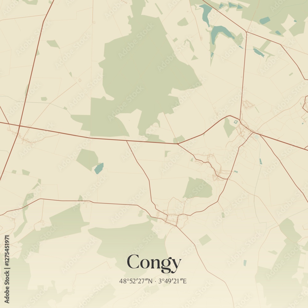 Fototapeta premium Vintage map of Congy, France.
