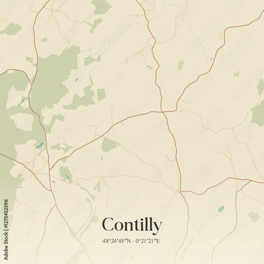 Fototapeta premium Vintage map of Contilly, France.