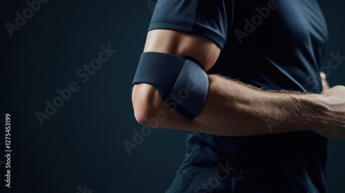 Obraz na płótnie Sports injury from a tendonitis in the elbow during tennis. Featuring rehabilitation and recovery w salonie