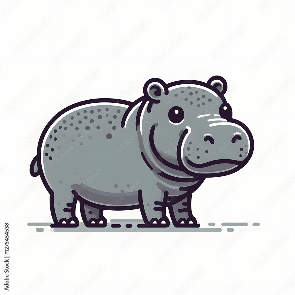 Obraz premium Cheerful Hippo Cartoon: A delightful cartoon depiction of a friendly hippopotamus, showcasing its endearing charm and capturing the playful essence of this iconic animal. 