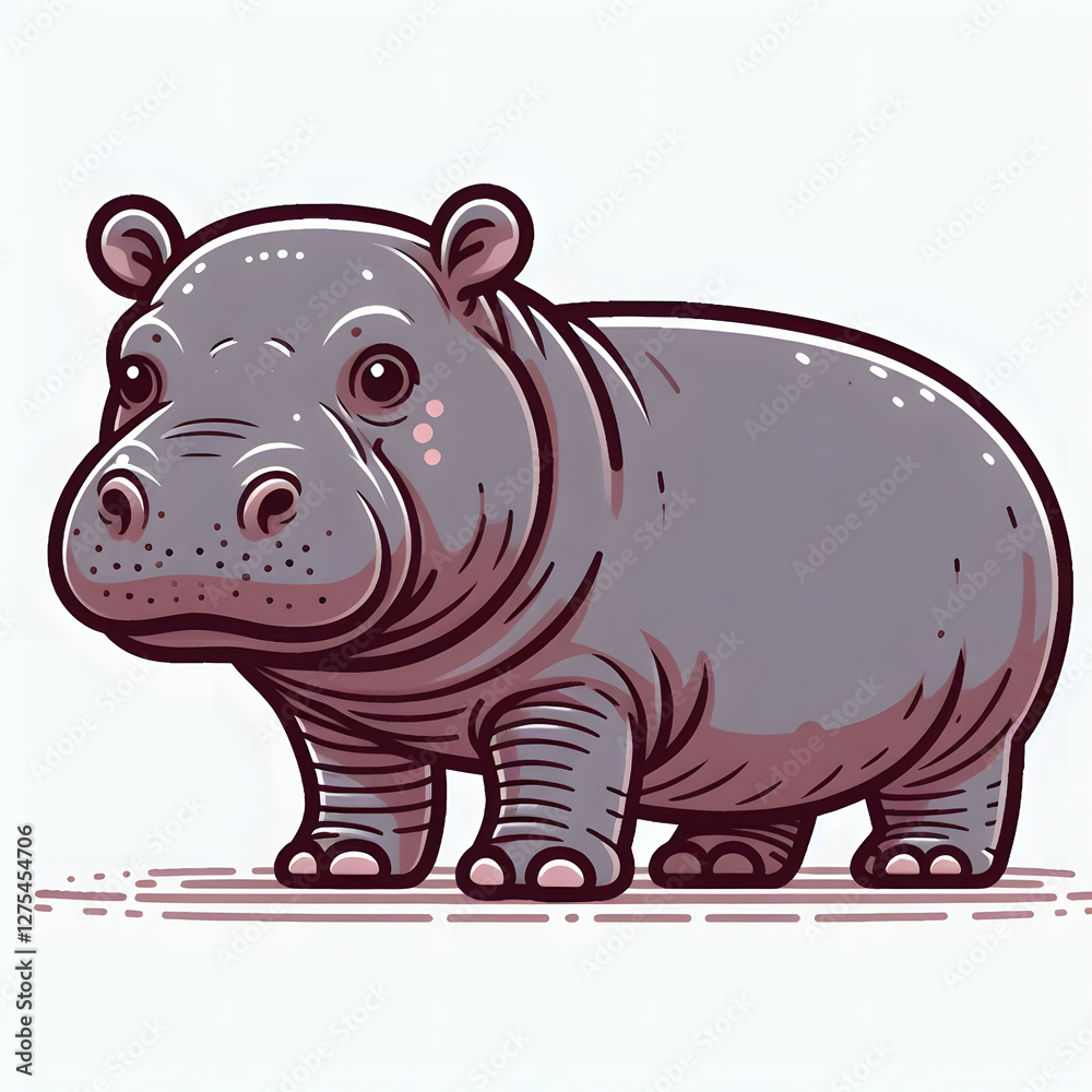 Obraz premium Playful Hippo Illustration: A charming illustration of a hippopotamus, rendered in a whimsical style with soft colors and delightful details. Perfect for children's books, educational materials.