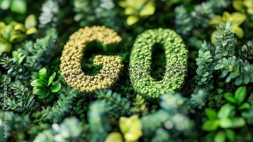 Green letters GO on nature backdrop Green letters GO on nature backdrop