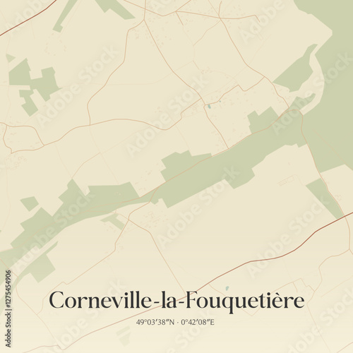 Vintage map of Corneville-la-Fouquetière, France.