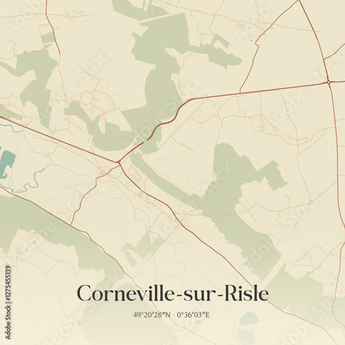 Vintage map of Corneville-sur-Risle, France.