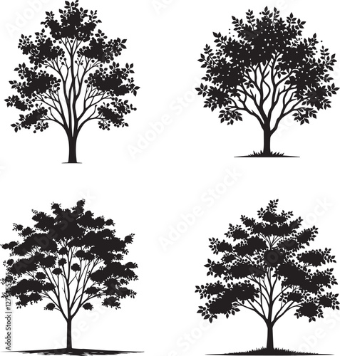 Serviceberry Tree Silhouettes Collection - Vector Illustrations