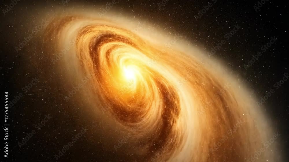 Stunning spiral galaxy illuminated by a bright core, surrounded by cosmic dust and stars in deep space