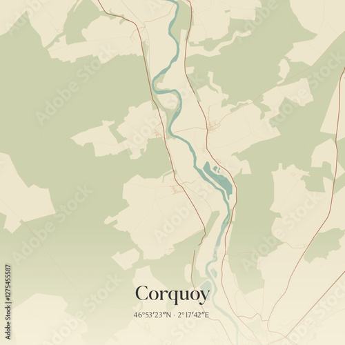 Vintage map of Corquoy, France.