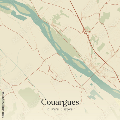 Vintage map of Couargues, France.