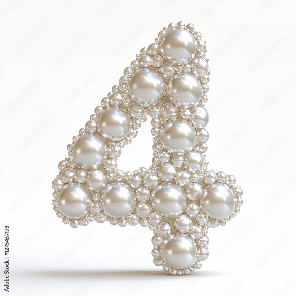 Number 4 made of elegant white pearls with a lustrous shine isolated on a clean white background Number 4 made of elegant white pearls with a lustrous shine isolated on a clean white background