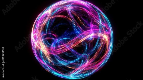 Wallpaper Mural Futuristic Abstract Neon Energy Ball with Glowing Wavy Magical Flow on Dark Background Torontodigital.ca