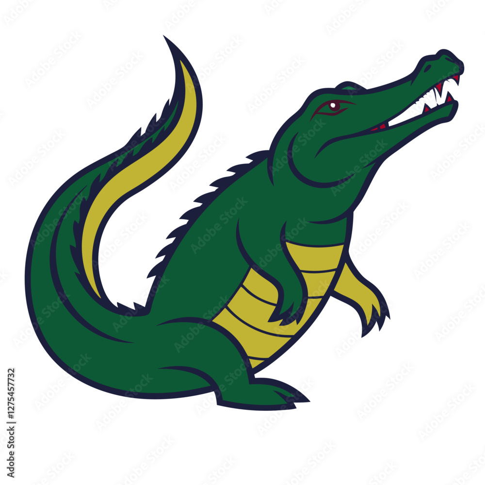 Alligator Sports Mascot Logo – Aggressive Roaring Vector in Green and Gold with Bold Outlines Alligator Sports Mascot Logo – Aggressive Roaring Vector in Green and Gold with Bold Outlines