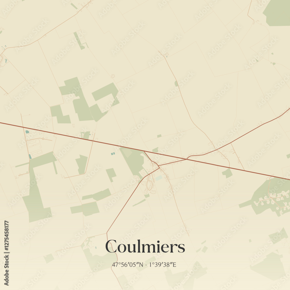 Obraz premium Vintage map of Coulmiers, France.