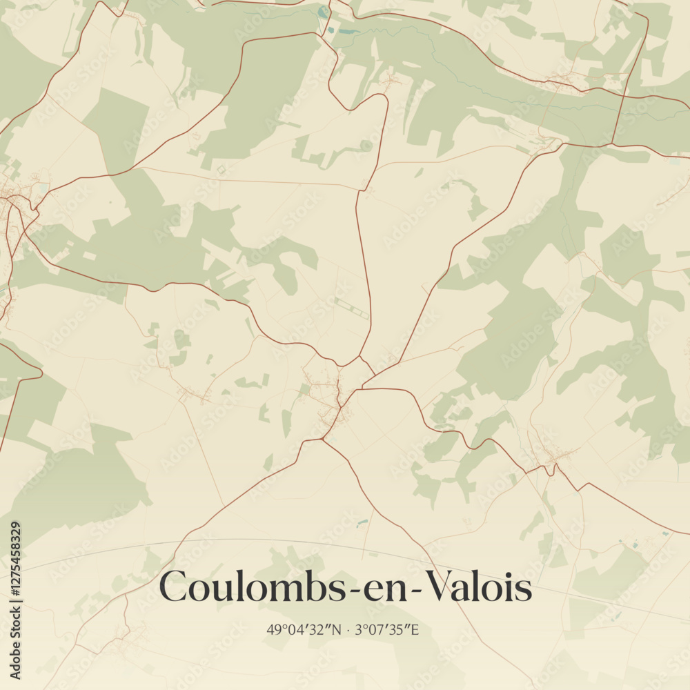 Obraz premium Vintage map of Coulombs-en-Valois, France.