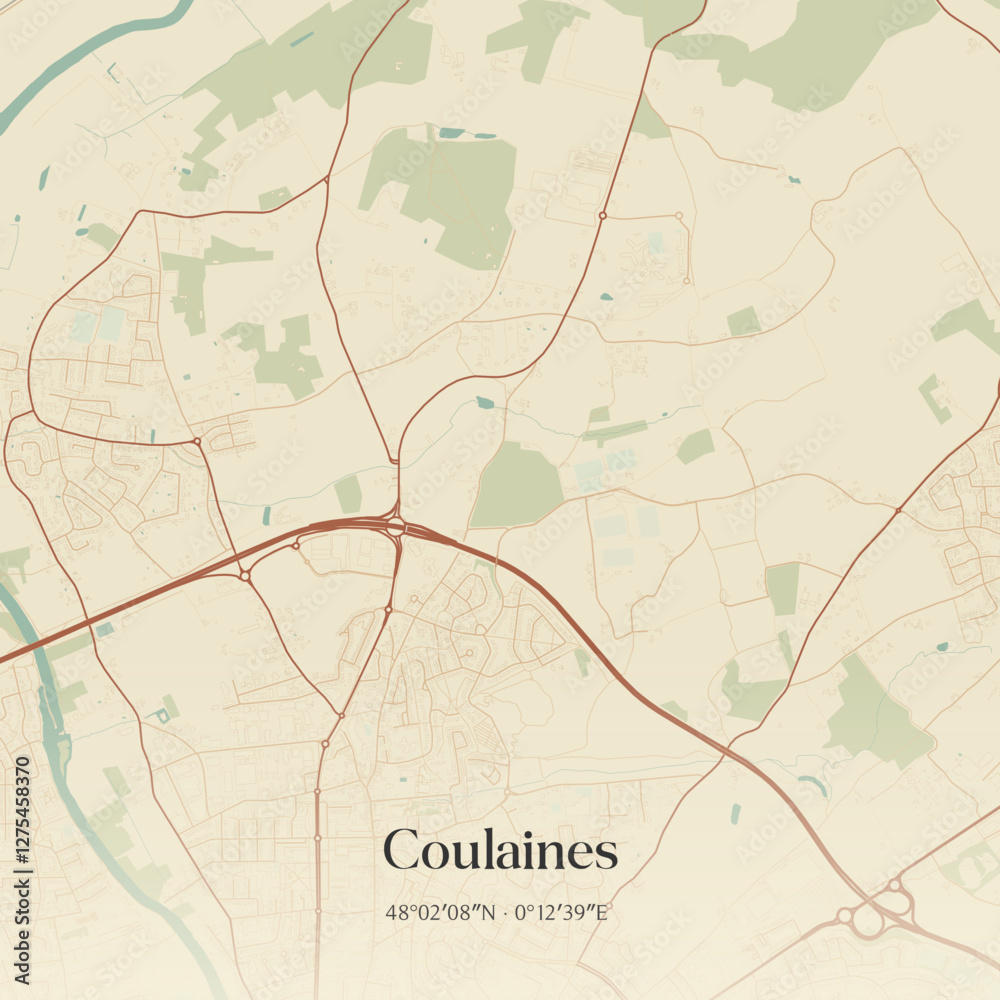 Fototapeta premium Vintage map of Coulaines, France.