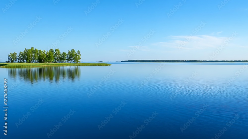 Serene lake landscape with tranquil waters and trees Serene lake landscape with tranquil waters and trees