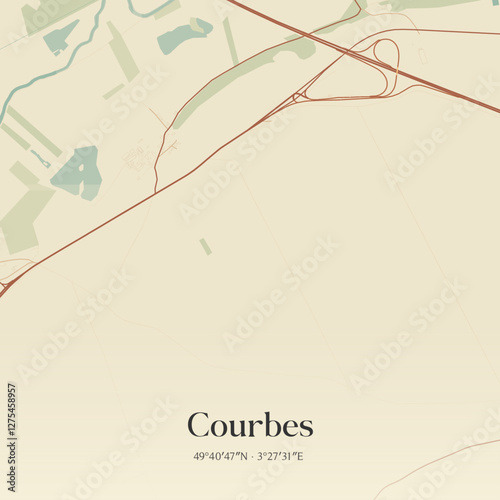 Vintage map of Courbes, France.