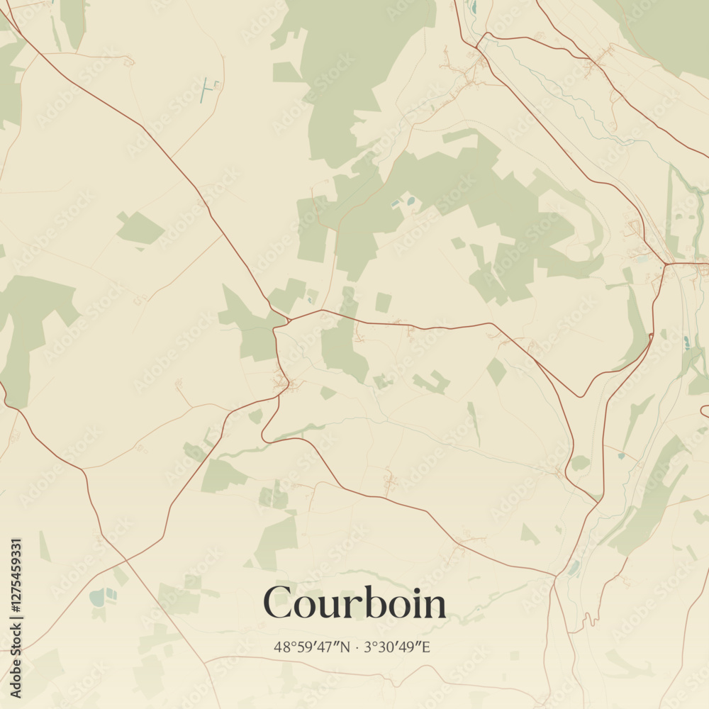 Obraz premium Vintage map of Courboin, France.