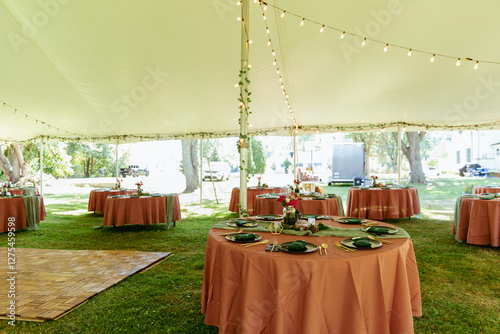 Whimsical garden backyard wedding table photo