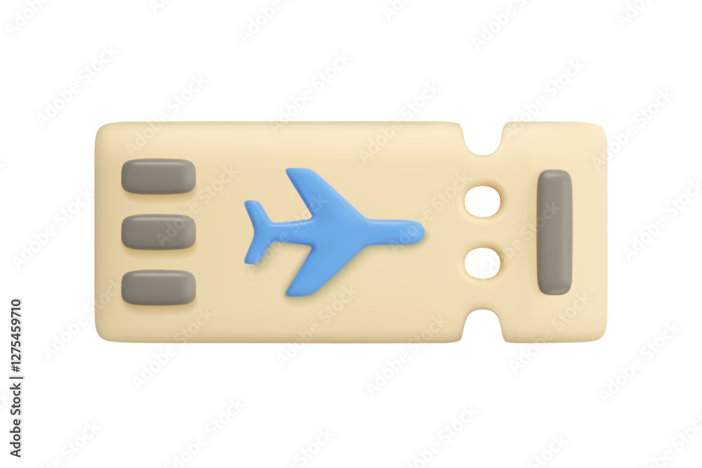 Fototapeta premium Airplane ticket vector 3d icon. Simple cartoon boarding pass design element, isolated on white background. Summer travel concept