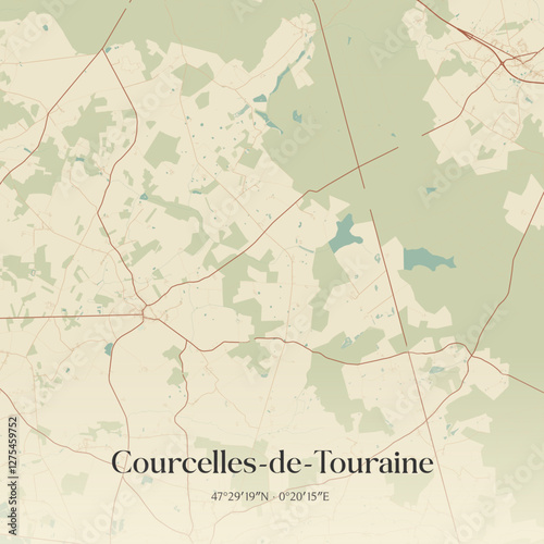 Vintage map of Courcelles-de-Touraine, France.