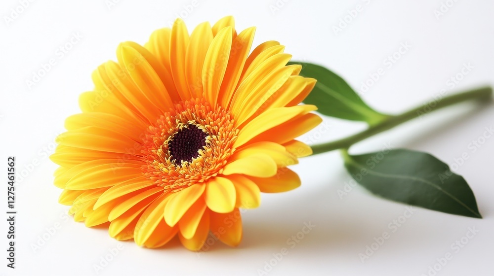 Vibrant Yellow Gerbera Daisy on White Background Vibrant Yellow Gerbera Daisy on White Background