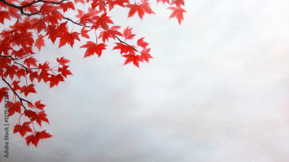 Red maple leaves, autumn branch, misty background, nature scene, peaceful card Red maple leaves, autumn branch, misty background, nature scene, peaceful card