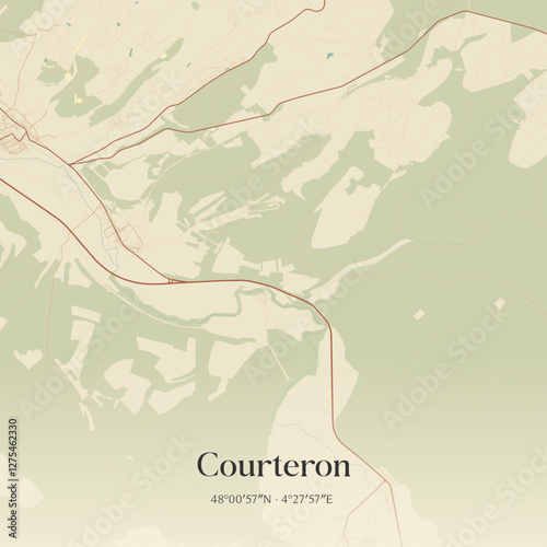 Vintage map of Courteron, France.