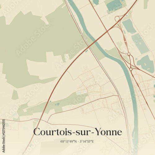 Vintage map of Courtois-sur-Yonne, France.